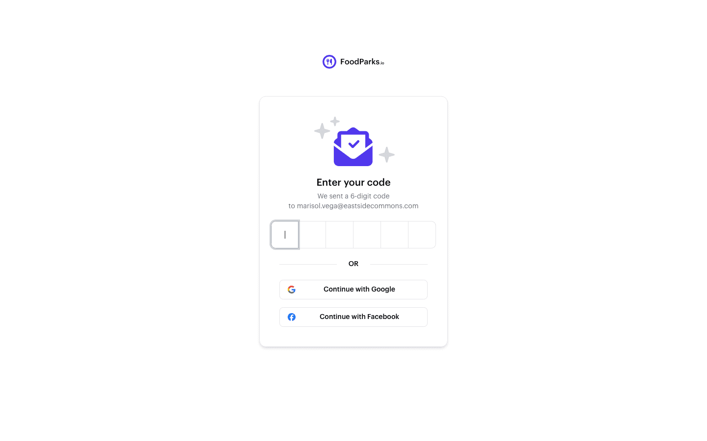 Enter your code page with six boxes for the verification code