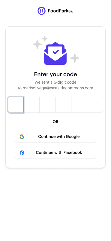 Enter your code page with six boxes for the verification code