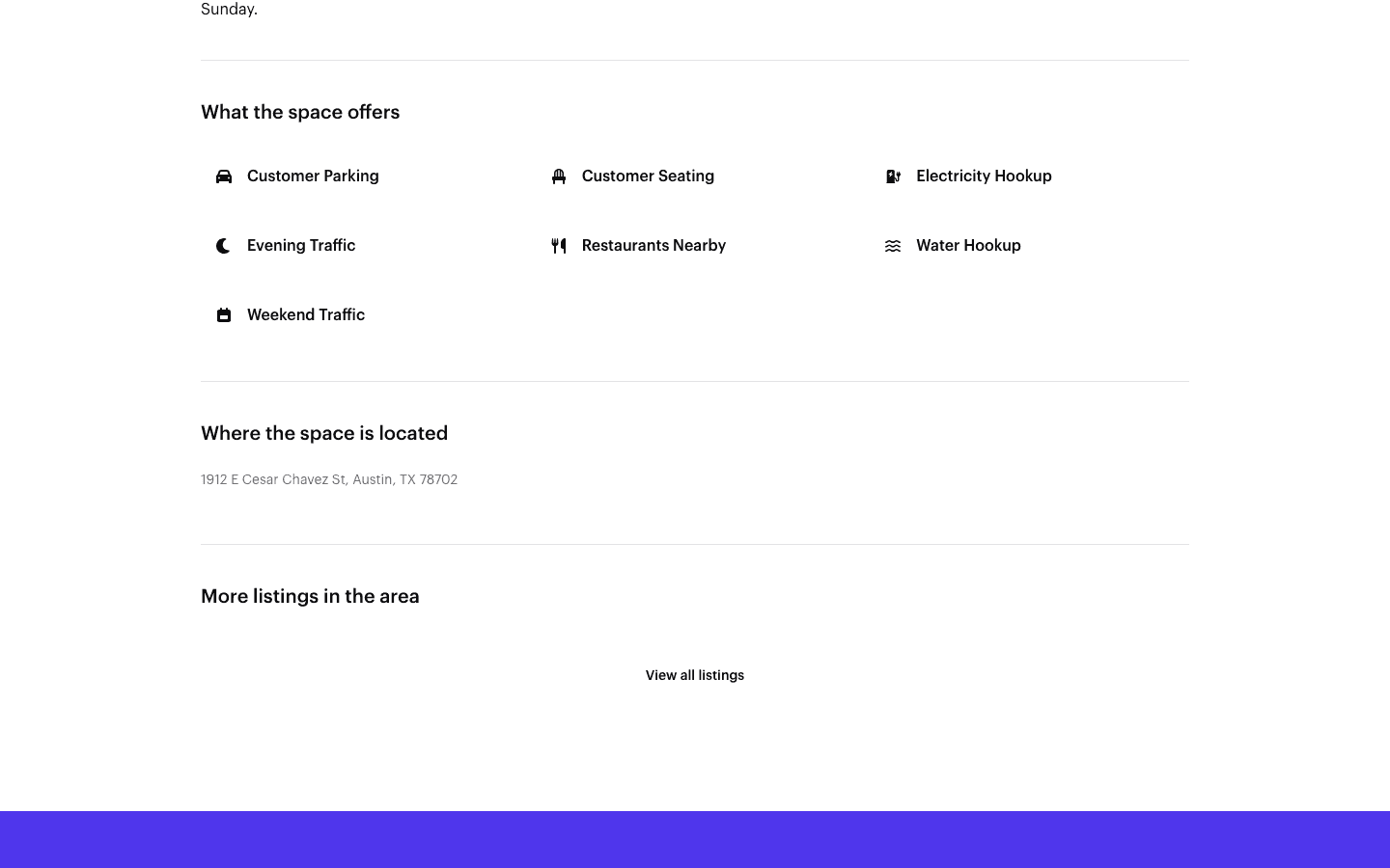 The 'Where the space is located' section of a live public listing page, showing the listing's full street address.