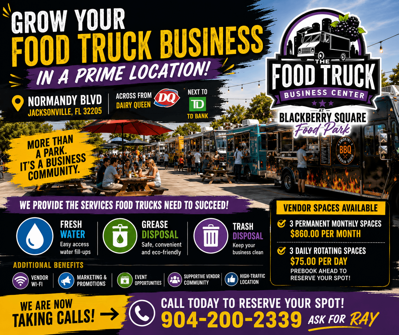 Food Truck Spaces and Vendor Support Services Available